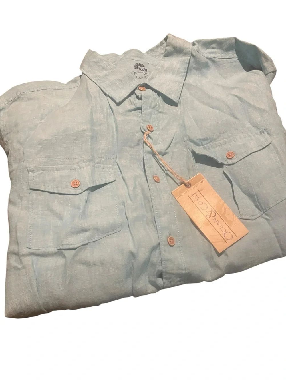 Ocean & Coast Men's Light Blue Linen Button-Up Shirt